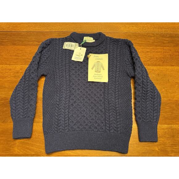Aran Crafts Sweaters - New XS Aran Original Company Cable Knit IslandsSweater Crew Neck Navy Blue NWT